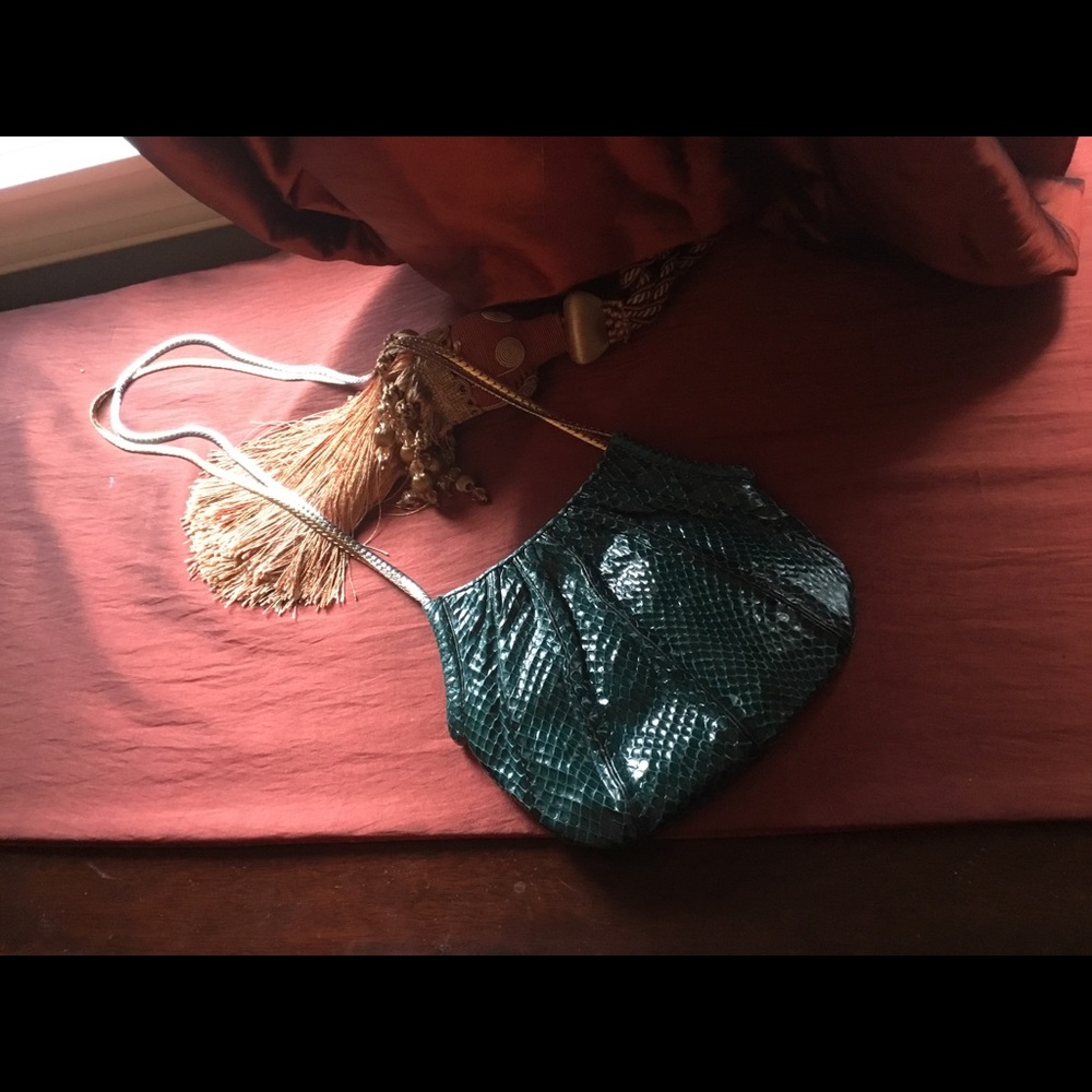 Judith Lieber green snakeskin handbag